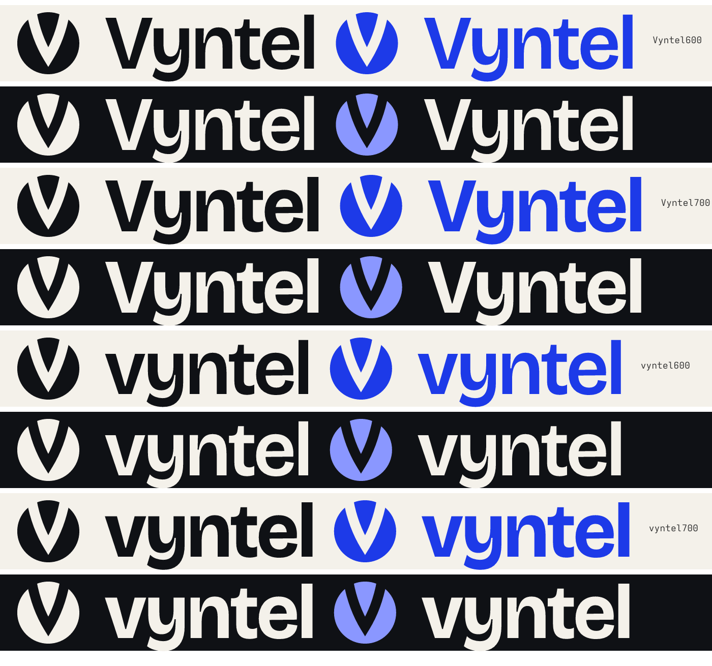 Lockup variants in ink and ultramarine on paper, and in paper and periwinkle on ink